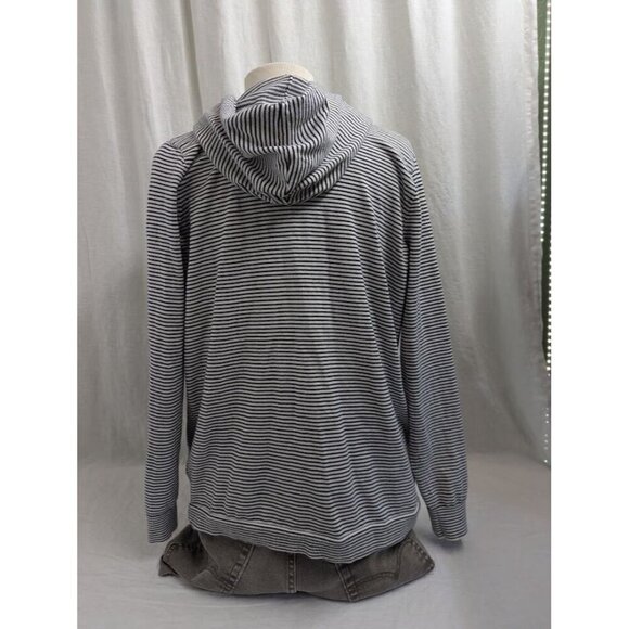 Loft Women Sz Medium Black White Cardigan Sweater Hooded Striped Thin Knit J12 - Picture 5 of 7